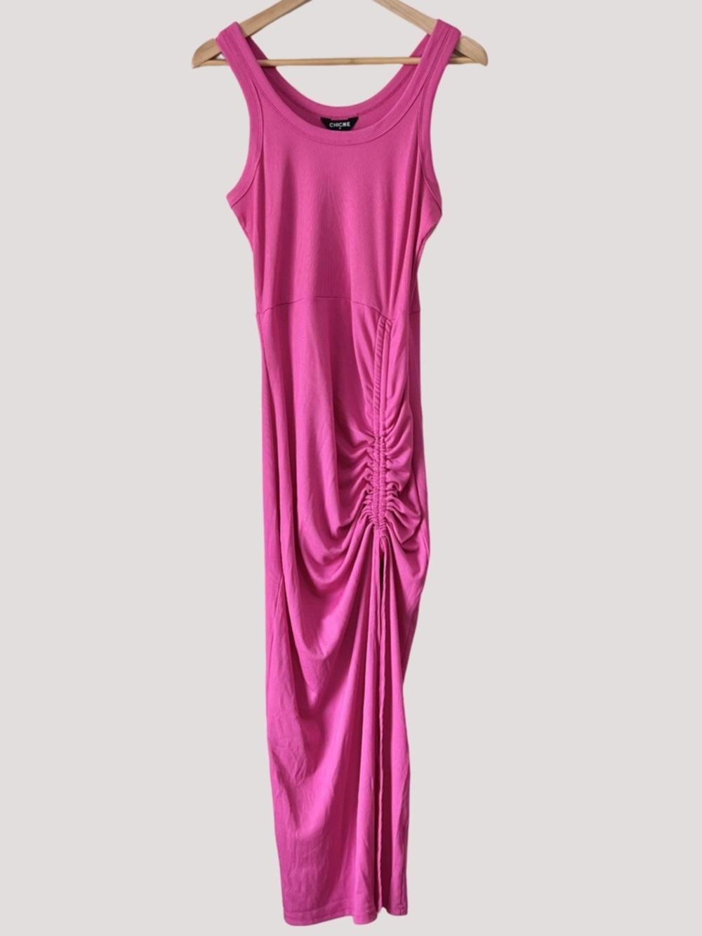 Chic Me Sleeveless Fuchsia Ruched Side Maxi Dress